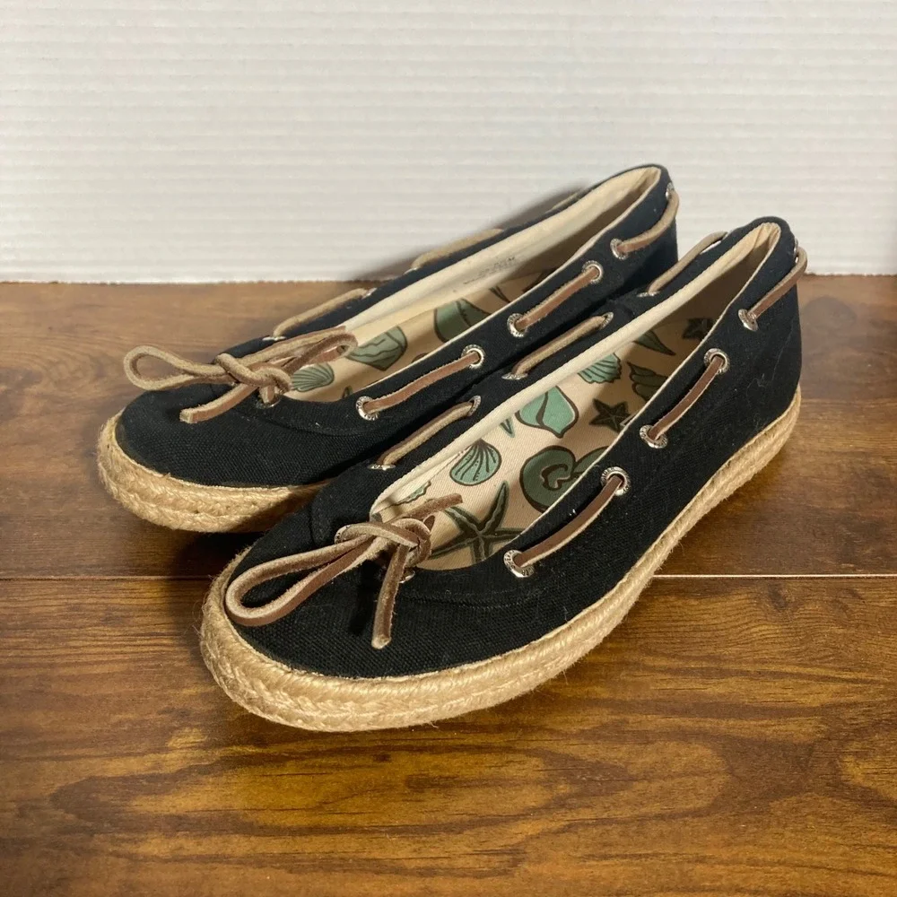 Sperry Top-Sider Womens Black Canvas Espadrille Boat Shoes‎ 9835117 Size 6.5M